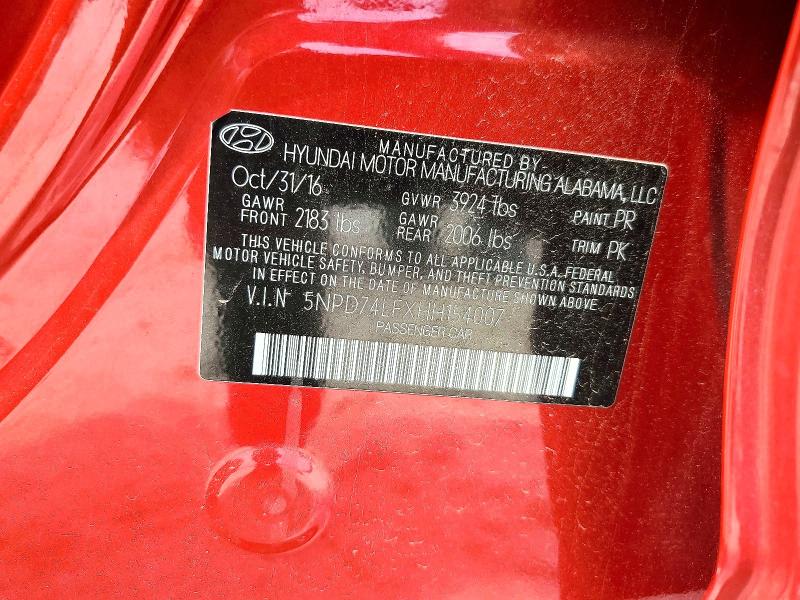 51288446 :رقم المزاد ، 5NPD74LFXHH154007 vin ، 2017 Hyundai Elantra مزاد بيع