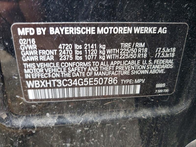51772206 :رقم المزاد ، WBXHT3C34G5E50786 vin ، 2016 Bmw X1 مزاد بيع
