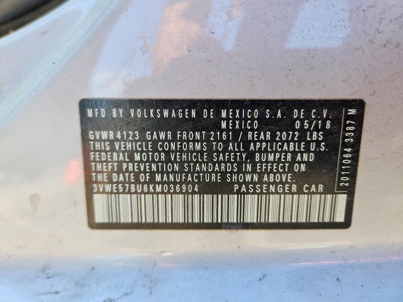 Aukcja sprzedaży 2019 Volkswagen Jetta, vin: 3VWE57BU6KM036904, numer aukcji: 51627846