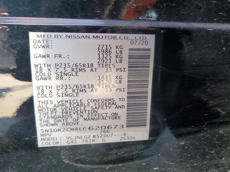 2020 Nissan Pathfinder მანქანა იყიდება აუქციონზე, vin: 5N1DR2CM4LC620673, აუქციონის ნომერი: 49176946