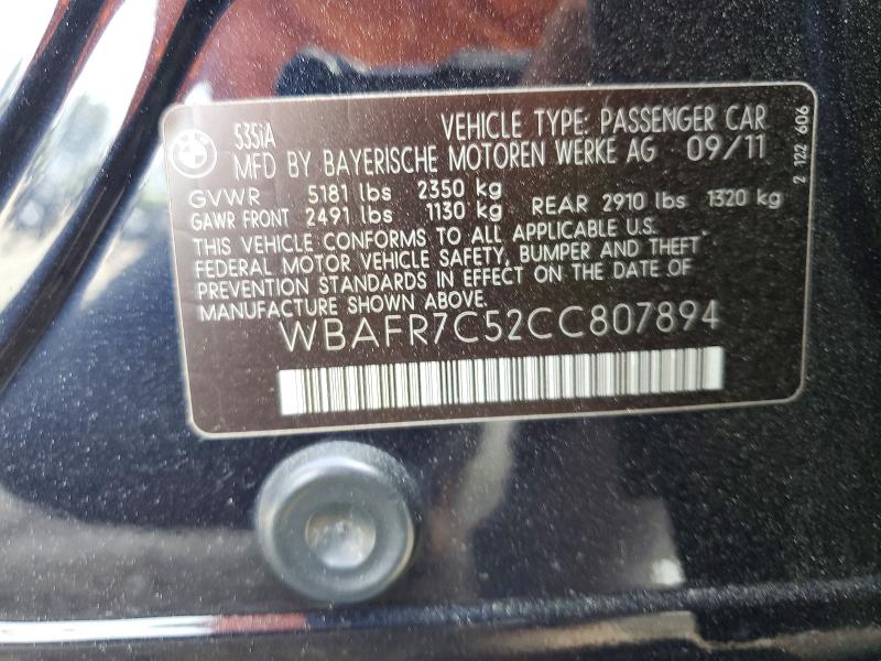 Aukcja sprzedaży 2012 Bmw 535, vin: WBAFR7C52CC807894, numer aukcji: 50180806