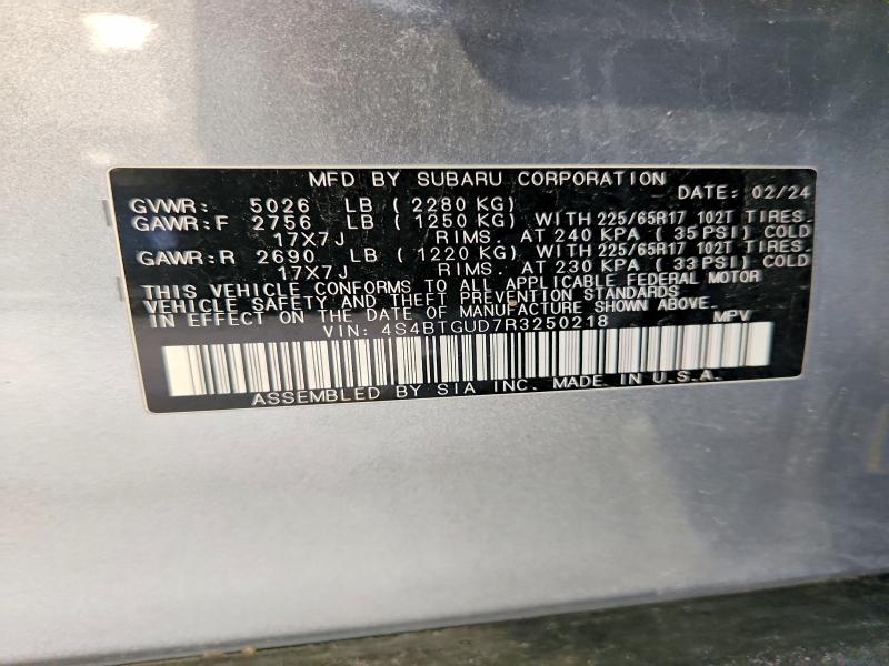 Продажа на аукционе авто 2024 Subaru Outback, vin: 4S4BTGUD7R3250218, номер лота: 50927156