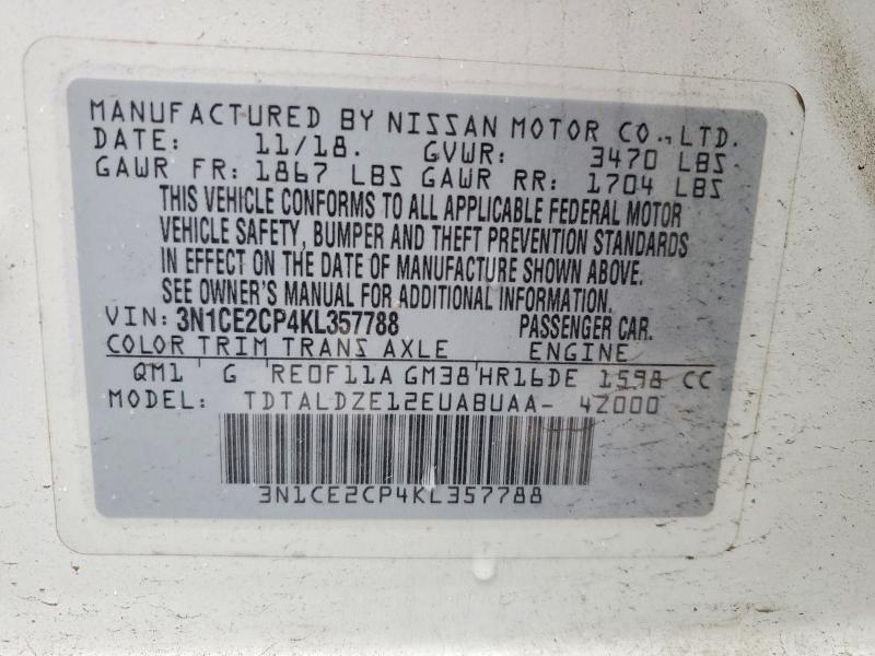 Продажа на аукционе авто 2019 Nissan Versa Note, vin: 3N1CE2CP4KL357788, номер лота: 50122586