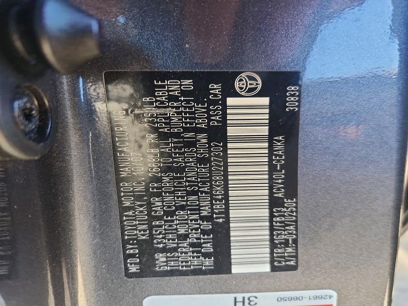 2008 Toyota Camry მანქანა იყიდება აუქციონზე, vin: 4T1BE46K68U227302, აუქციონის ნომერი: 49430016