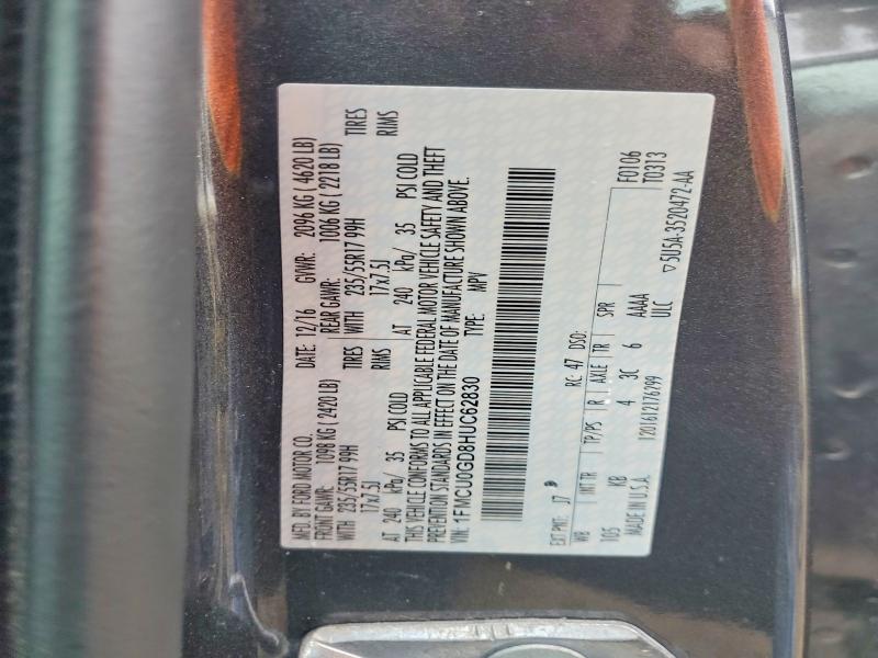 2017 Ford Escape მანქანა იყიდება აუქციონზე, vin: 1FMCU0GD8HUC62830, აუქციონის ნომერი: 51360936