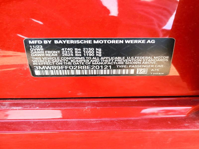 47984506 :رقم المزاد ، 3MW89FF02R8E20121 vin ، 2024 Bmw 330 مزاد بيع
