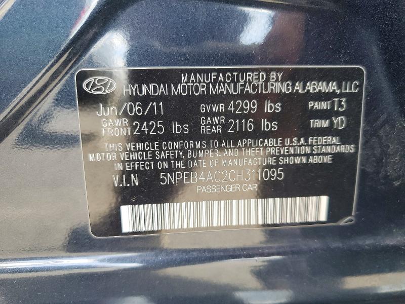 2012 Hyundai Sonata მანქანა იყიდება აუქციონზე, vin: 5NPEB4AC2CH311095, აუქციონის ნომერი: 48663486