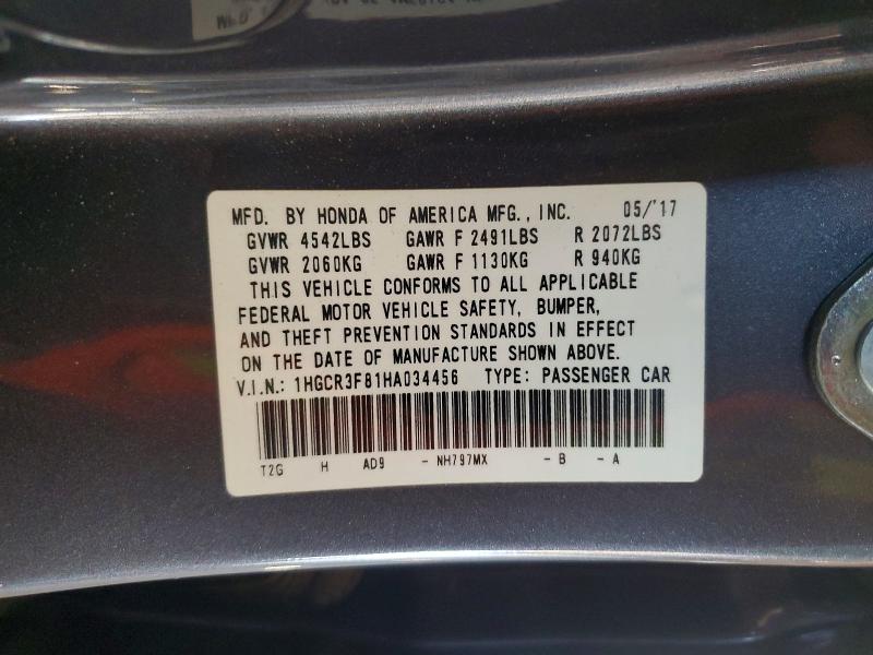 73260845 :رقم المزاد ، 1HGCR3F81HA034456 vin ، 2017 Honda Accord مزاد بيع