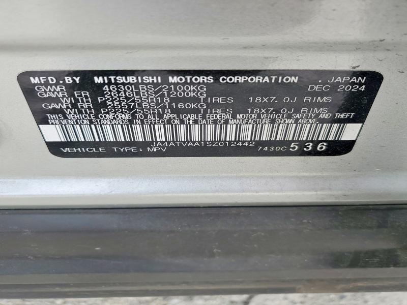 2025 Mitsubishi Eclipse Cross მანქანა იყიდება აუქციონზე, vin: JA4ATVAA1SZ012442, აუქციონის ნომერი: 48956476