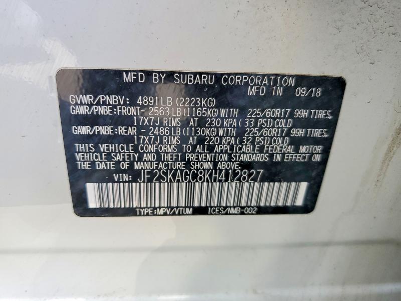 Продаж на аукціоні авто 2019 Subaru Forester, vin: JF2SKAGC8KH412827, номер лоту: 51740226