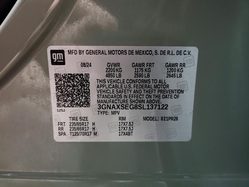 2025 Chevrolet Equinox მანქანა იყიდება აუქციონზე, vin: 3GNAXSEG8SL137122, აუქციონის ნომერი: 51334136