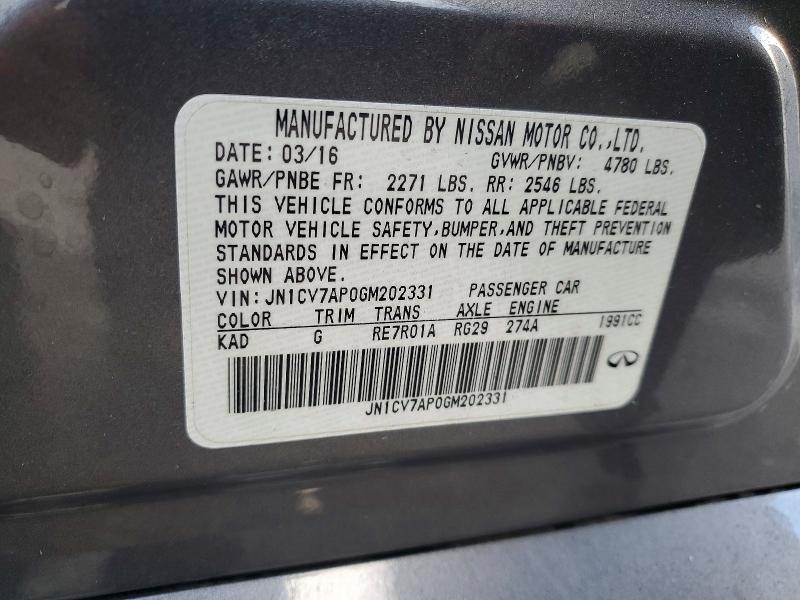 2016 Infiniti Q50 მანქანა იყიდება აუქციონზე, vin: JN1CV7AP0GM202331, აუქციონის ნომერი: 48703776