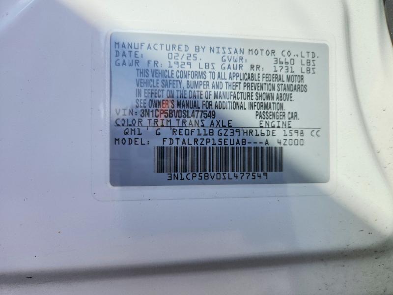 2025 Nissan Kicks Play მანქანა იყიდება აუქციონზე, vin: 3N1CP5BV0SL477549, აუქციონის ნომერი: 49412566