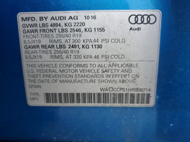 50920666 :رقم المزاد ، WA1JCCFS1HR008714 vin ، 2017 Audi Q3 مزاد بيع