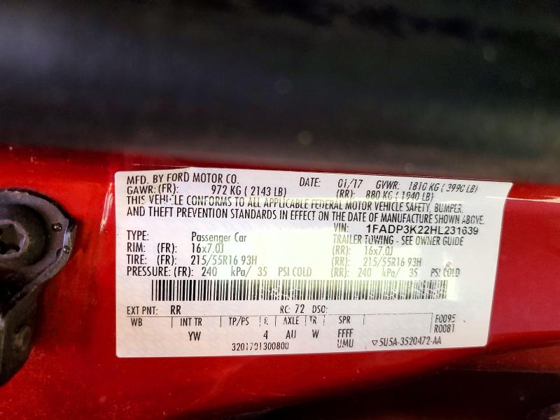 48919296 :رقم المزاد ، 1FADP3K22HL231639 vin ، 2017 Ford Focus مزاد بيع