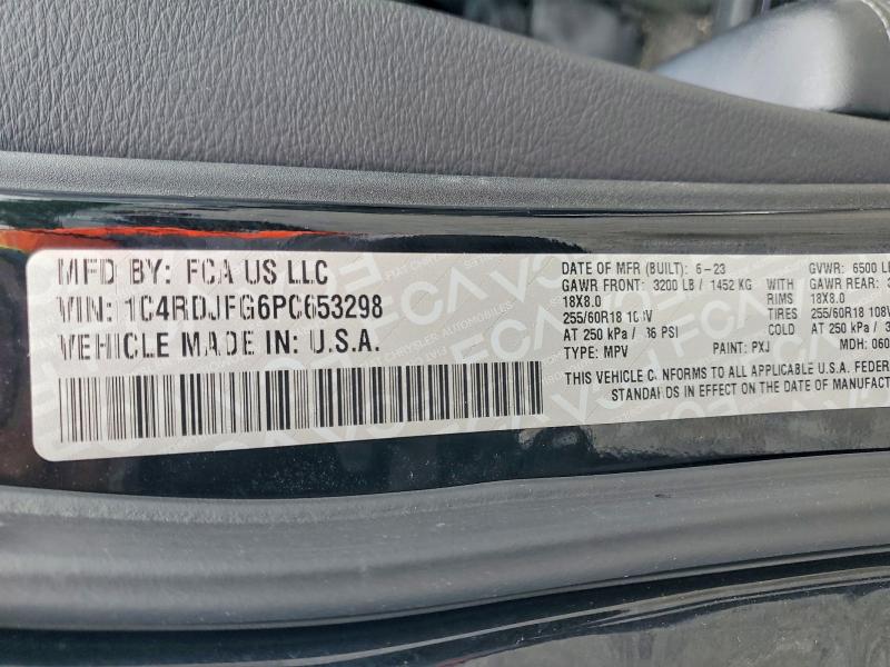 49968186 :رقم المزاد ، 1C4RDJFG6PC653298 vin ، 2023 Dodge Durango مزاد بيع