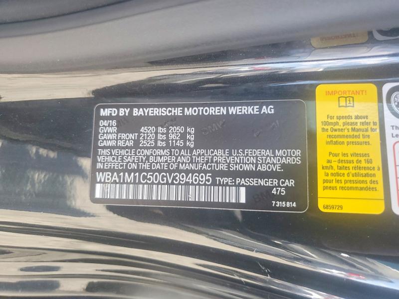 51023926 :رقم المزاد ، WBA1M1C50GV394695 vin ، 2016 Bmw M235i مزاد بيع