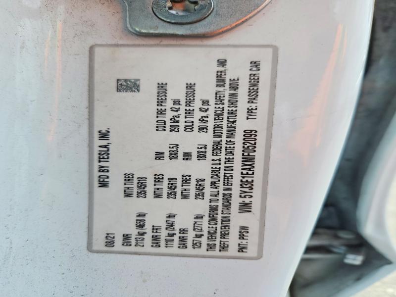Продаж на аукціоні авто 2021 Tesla Model 3, vin: 5YJ3E1EAXMF052099, номер лоту: 51353076