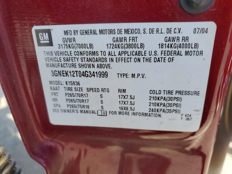 2004 Chevrolet Avalanche მანქანა იყიდება აუქციონზე, vin: 3GNEK12T04G341999, აუქციონის ნომერი: 47544466