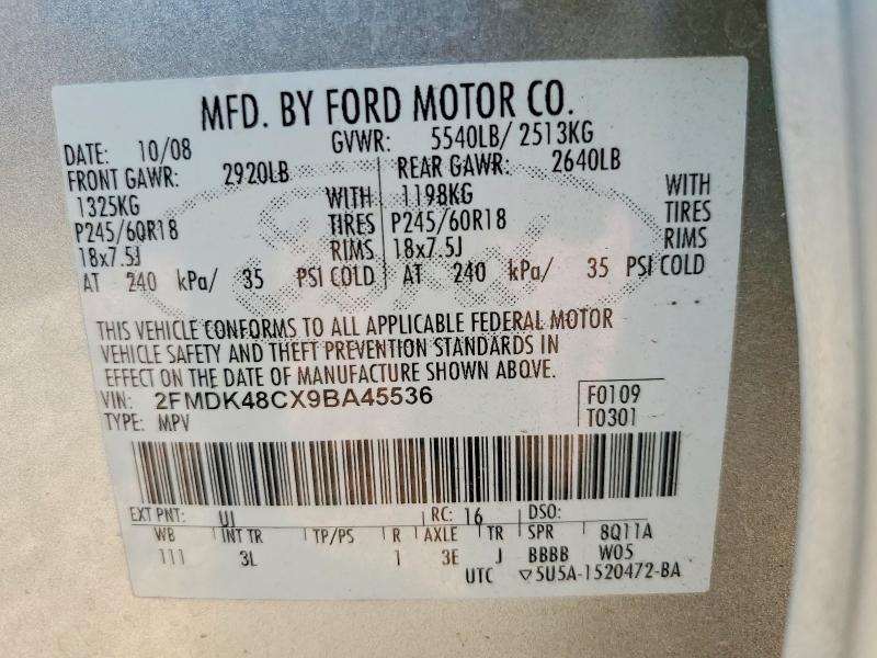 Aukcja sprzedaży 2009 Ford Edge, vin: 2FMDK48CX9BA45536, numer aukcji: 50056636