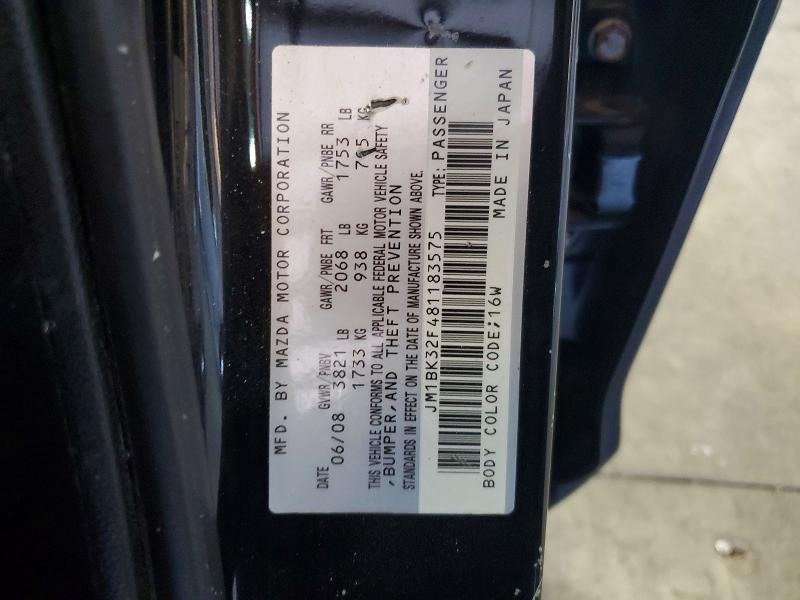 49457636 :رقم المزاد ، JM1BK32F481183575 vin ، 2008 Mazda 3 مزاد بيع