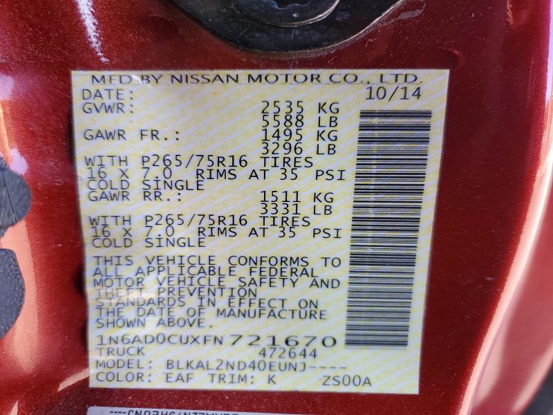 49381026 :رقم المزاد ، 1N6AD0CUXFN721670 vin ، 2015 Nissan Frontier مزاد بيع