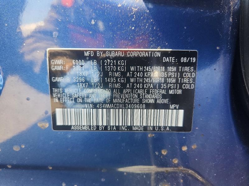 48350696 :رقم المزاد ، 4S4WMACDXL3409608 vin ، 2020 Subaru Ascent مزاد بيع