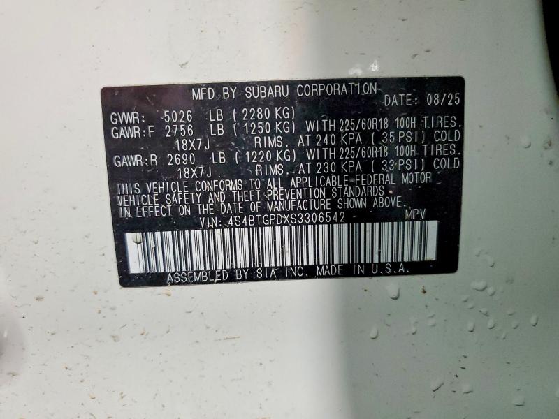 50306606 :رقم المزاد ، 4S4BTGPDXS3306542 vin ، 2025 Subaru Outback مزاد بيع