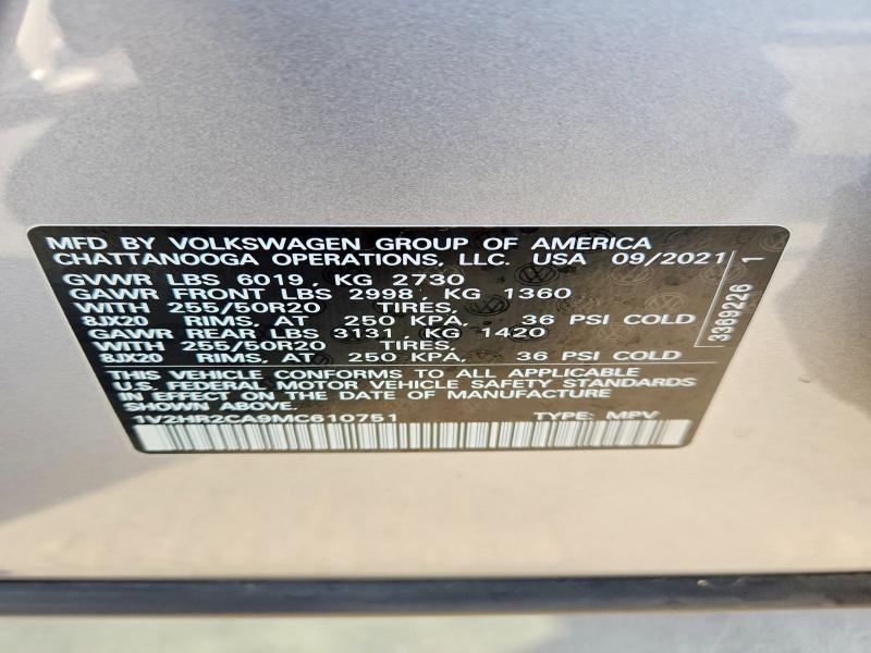 50121026 :رقم المزاد ، 1V2HR2CA9MC610751 vin ، 2021 Volkswagen Atlas مزاد بيع