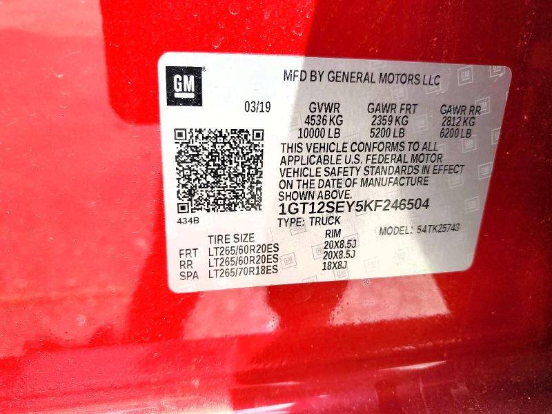Продаж на аукціоні авто 2019 Gmc Sierra, vin: 1GT12SEY5KF246504, номер лоту: 50467166