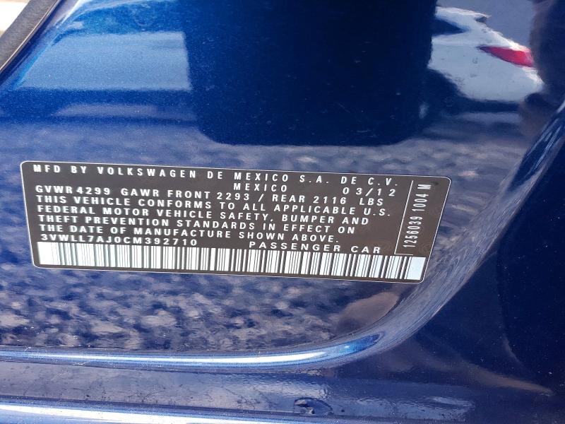 Aukcja sprzedaży 2012 Volkswagen Jetta, vin: 3VWLL7AJ0CM392710, numer aukcji: 49373666