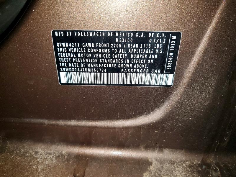 49773506 :رقم المزاد ، 3VWDX7AJ7DM358774 vin ، 2013 Volkswagen Jetta مزاد بيع