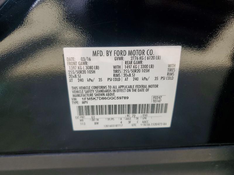 Продаж на аукціоні авто 2016 Ford Explorer, vin: 1FM5K7D86GGC59789, номер лоту: 50141896