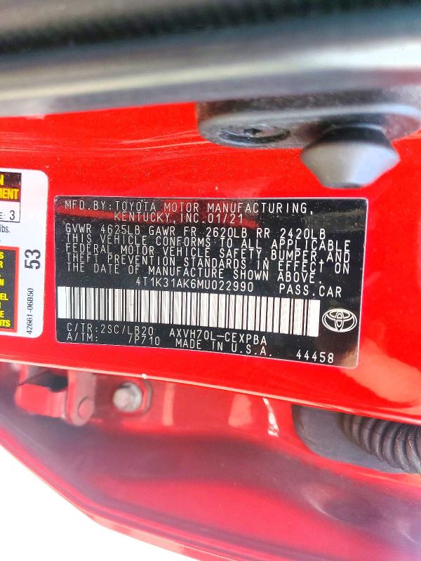 Aukcja sprzedaży 2021 Toyota Camry, vin: 4T1K31AK6MU022990, numer aukcji: 49901206