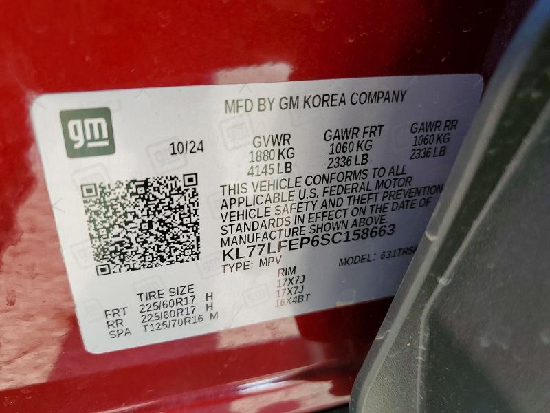 49772816 :رقم المزاد ، KL77LFEP6SC158663 vin ، 2025 Chevrolet Trax مزاد بيع