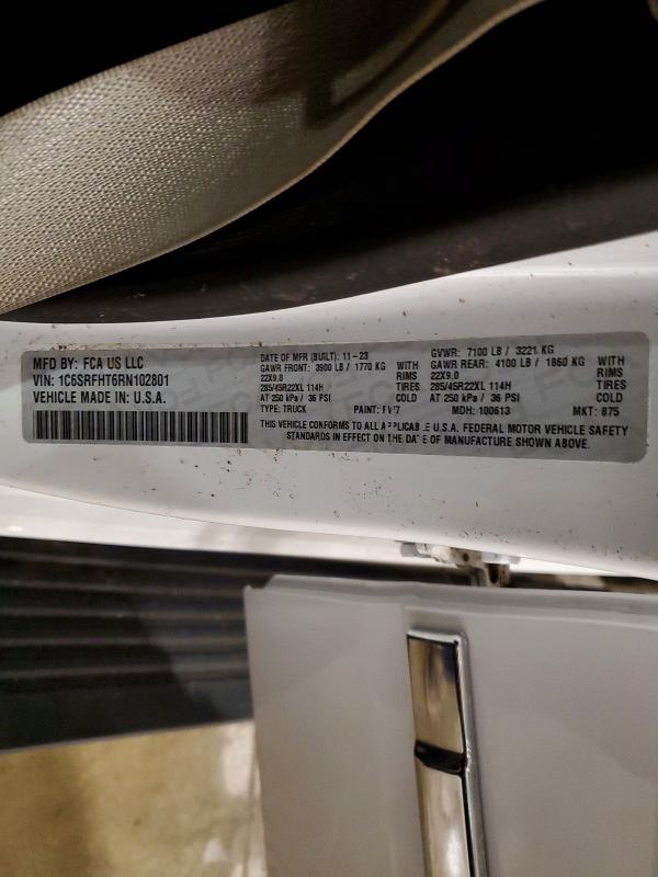 Продажа на аукционе авто 2024 Ram 1500, vin: 1C6SRFHT6RN102801, номер лота: 50488706