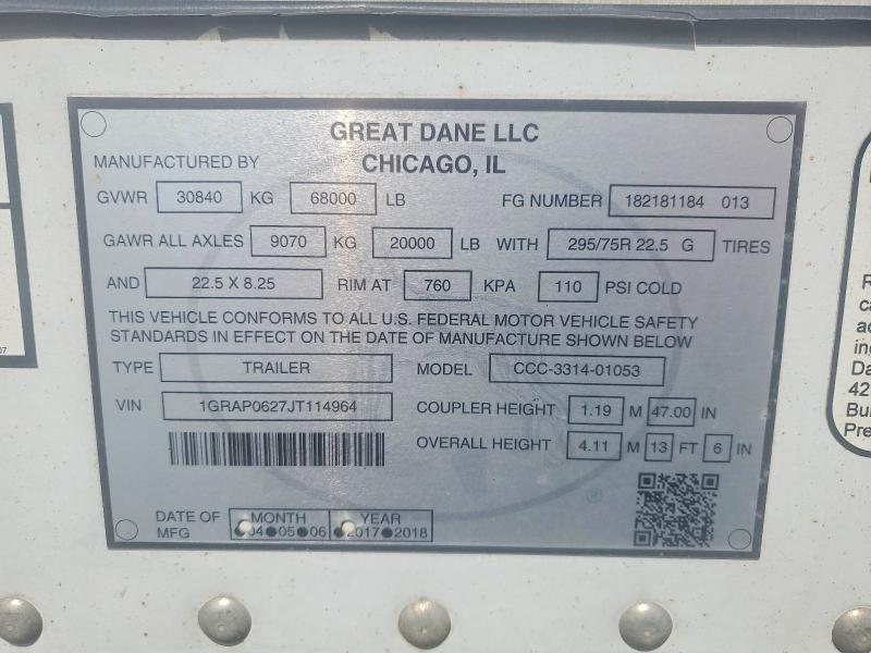 Продажа на аукционе авто 2018 Great Dane Trailers Dry Van, vin: 1GRAP0627JT114964, номер лота: 47357266