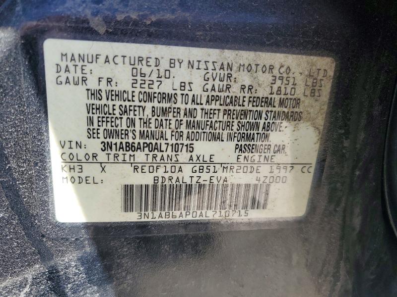 49591856 :رقم المزاد ، 3N1AB6AP0AL710715 vin ، 2010 Nissan Sentra مزاد بيع