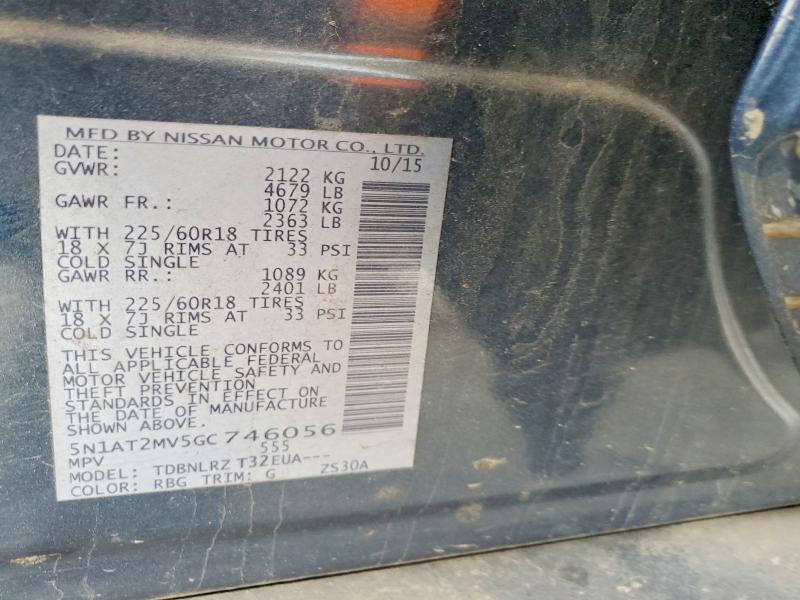 2016 Nissan Rogue მანქანა იყიდება აუქციონზე, vin: 5N1AT2MV5GC746056, აუქციონის ნომერი: 51552346