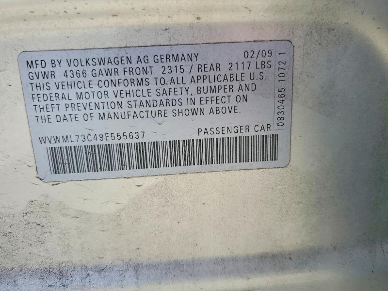2009 Volkswagen Cc მანქანა იყიდება აუქციონზე, vin: WVWML73C49E555637, აუქციონის ნომერი: 50381676