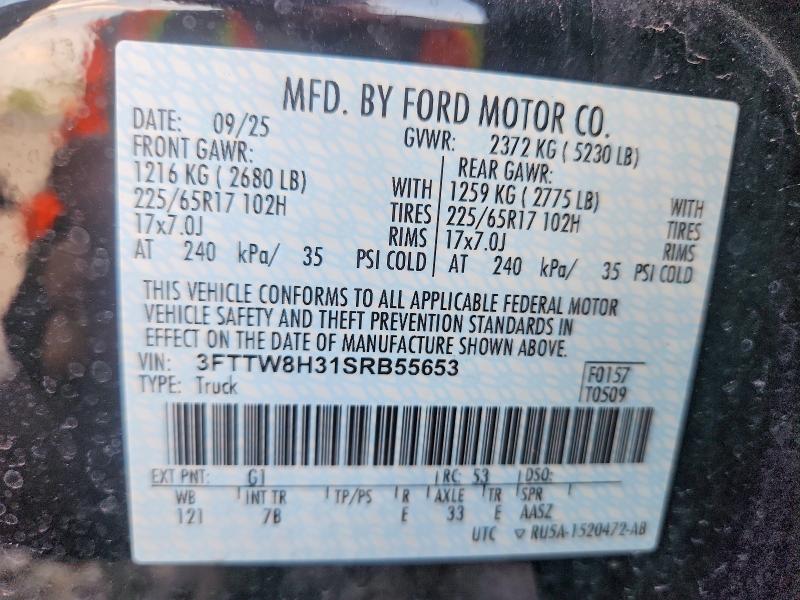 Aukcja sprzedaży 2025 Ford Maverick, vin: 3FTTW8H31SRB55653, numer aukcji: 50941006