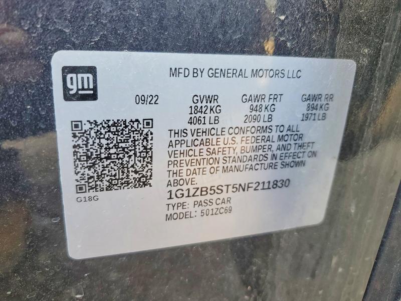 Aukcja sprzedaży 2022 Chevrolet Malibu, vin: 1G1ZB5ST5NF211830, numer aukcji: 51274176