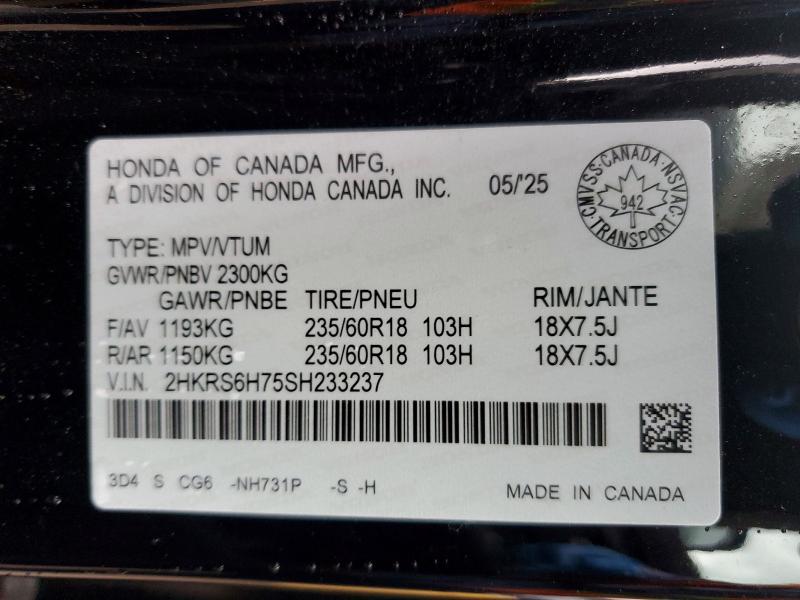 Продажа на аукционе авто 2025 Honda Cr-v, vin: 2HKRS6H75SH233237, номер лота: 49735566