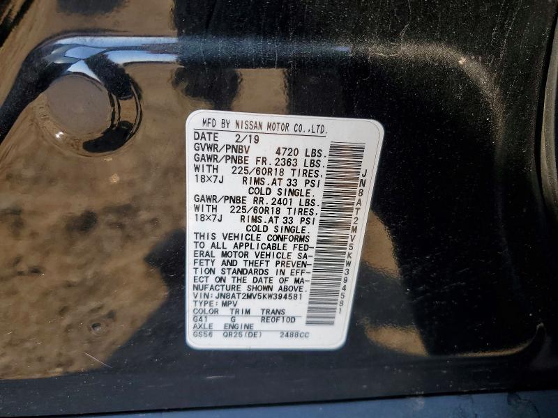 50460926 :رقم المزاد ، JN8AT2MV5KW394581 vin ، 2019 Nissan Rogue مزاد بيع