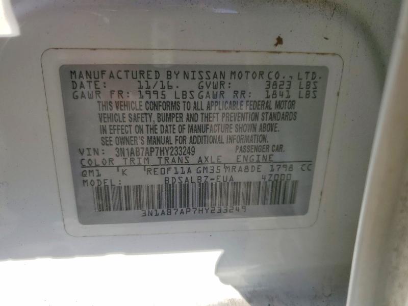 Aukcja sprzedaży 2017 Nissan Sentra, vin: 3N1AB7AP7HY233249, numer aukcji: 50321356