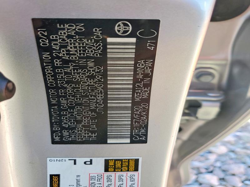 50550266 :رقم المزاد ، JTND4MBE5M3129132 vin ، 2021 Toyota Corolla Hatchback مزاد بيع