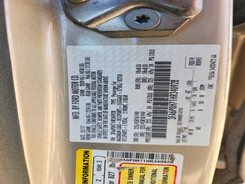 Продаж на аукціоні авто 2017 Ford Fusion, vin: 3FA6P0H71HR340928, номер лоту: 50582026