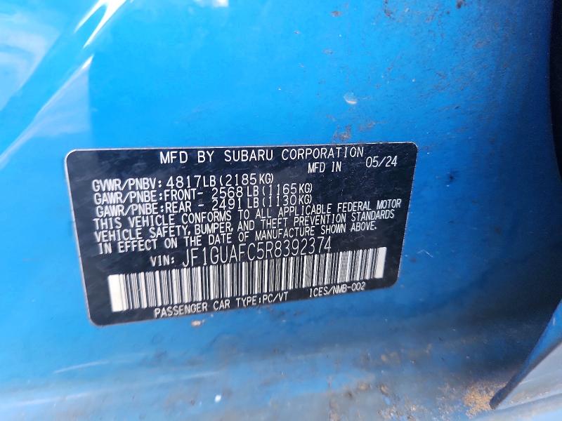 Продаж на аукціоні авто 2024 Subaru Impreza, vin: JF1GUAFC5R8392374, номер лоту: 50637596