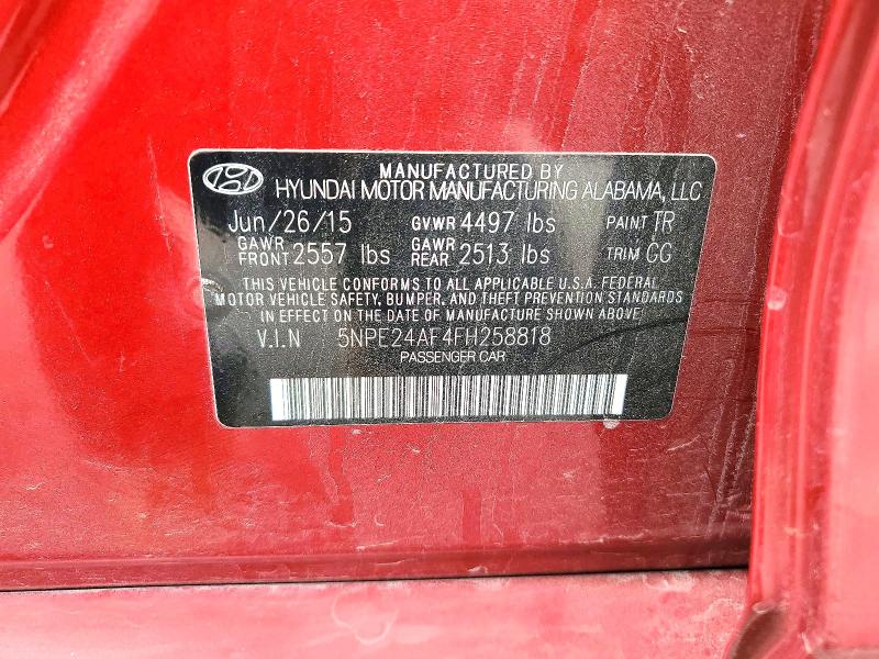 49720616 :رقم المزاد ، 5NPE24AF4FH258818 vin ، 2015 Hyundai Sonata مزاد بيع
