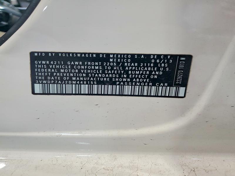 49125886 :رقم المزاد ، 3VWDP7AJ2DM448155 vin ، 2013 Volkswagen Jetta مزاد بيع